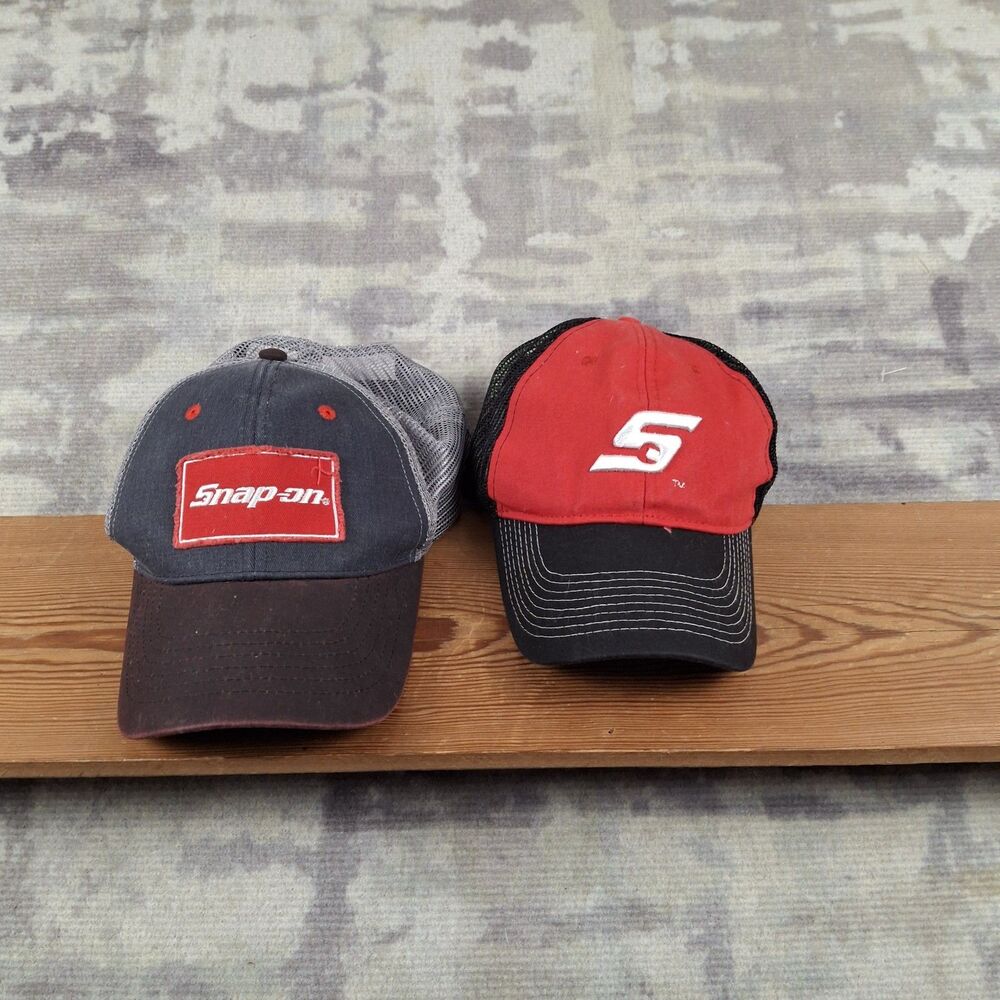 Snap-on Tools Hat Lot 2 Trucker Mesh Baseball Cap Red Black Grey Adjustable